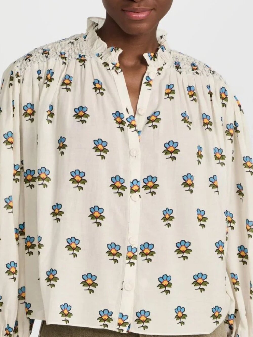 Womens Rhode Louisa (Item- 50) White Blue Floral Blouse Top XS